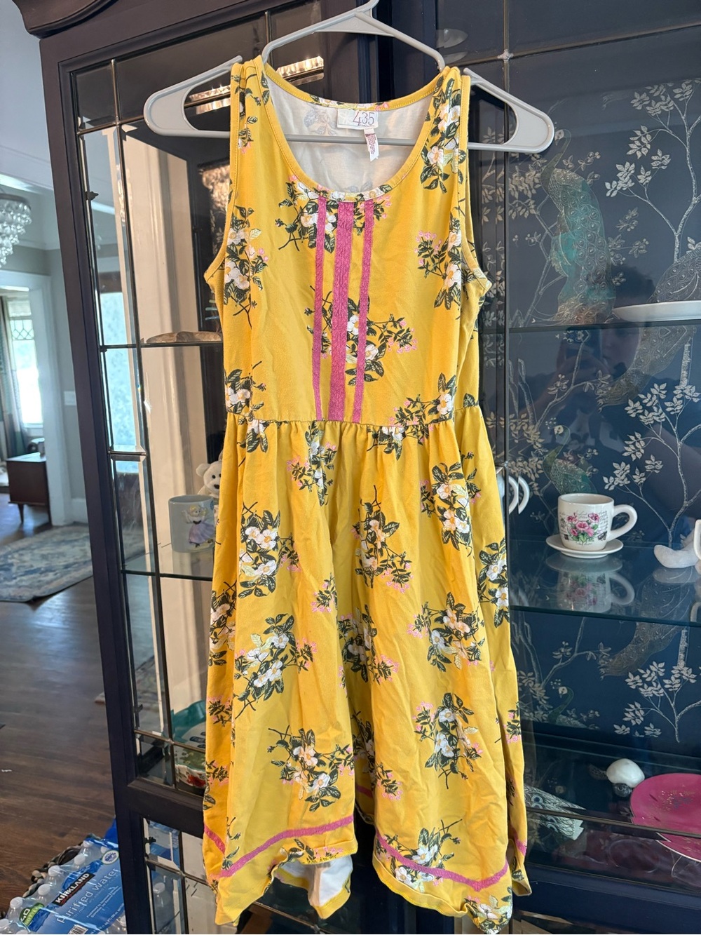 Matilda Jane Yellow Floral Asymmetrical Dress with Pink Trim